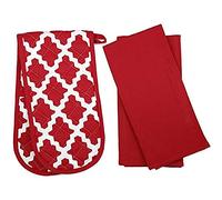 Penguin Home - Set 3 Pezzi: Guanto Da Forno & Strofinacci - 100 % Cotone, Design Elegante - Morbidi, Durevoli Ed Assorbenti - Lavabili a mano - Rosso
