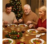 Penguin Home® - Set di 12 tovagliette, sottobicchieri e portatovaglioli con perline di vetro, colore oro, tovagliette rotonde, realizzate a mano da abili artigiani indiani, diametro 32 cm