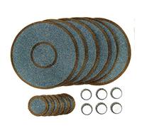 Penguin Home® Set di 18 tovagliette in vetro, sottobicchieri e portatovaglioli, color acqua e oro antico, rotonde, realizzate a mano da abili artigiani indiani, diametro 32 cm