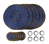 Penguin Home® - Set di 18 tovagliette, sottobicchieri e portatovaglioli con perline in vetro, colore blu e oro antico, tovagliette rotonde, realizzate a mano da abili artigiani indiani, diametro 32 cm