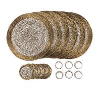 Penguin Home® - Set di 18 tovagliette, sottobicchieri e portatovaglioli con perline in vetro, colore oro e bianco, tovagliette rotonde, realizzate a mano da abili artigiani indiani, diametro 32 cm