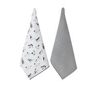 Penguin Home Set di 2 strofinacci da cucina in cotone riciclato, ecologici e sostenibili, in tinta unita, stampati con pompon, dimensioni: 50 x 70 cm, colore: bianco, grigio e nero