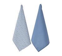 Penguin Home Set di 2 strofinacci da cucina in cotone riciclato, ecologici e sostenibili, in tinta unita e stampati, elegante stampa Thokka, dimensioni: 50 x 70 cm, colore: bianco e blu