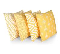 Penguin Home Set di 4 federe per cuscini 45 cm x 45 cm Federe per cuscini quadrati double face 100% cotone e federe con cerniera invisibile per soggiorno, divano, 18x18 pollici (Mix Giallo/Bianco)