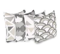 Penguin Home Set di 4 federe per cuscini 45 cm x 45 cm Federe per cuscini quadrati double face 100% cotone e federe con cerniera invisibile per soggiorno,camera da letto, 18x18 pollici (Grigio/Bianco)