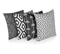 Penguin Home Set di 4 federe per cuscini 45 cm x 45 cm Federe per cuscini quadrati double face 100% cotone e federe con cerniera invisibile per soggiorno, divano, 18x18 pollici (Mix nero/bianco)