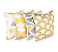 Penguin Home Set di 4 federe per cuscini 45 cm x 45 cm Federe per cuscini quadrati double face 100% cotone e federe con cerniera invisibile per soggiorno,camera da letto, 18x18 pollici (Giallo/Grigio)