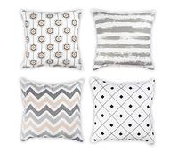 Penguin Home Set di 4 federe per cuscini 45 cm x 45 cm Federe per cuscini quadrati double face 100% cotone e federe con cerniera invisibile per soggiorno, divano, 18x18 pollici (Beige/Nero/Grigio)