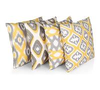 Penguin Home Set di 4 federe per cuscini 45 cm x 45 cm Federe per cuscini quadrati double face 100% cotone e federe con cerniera invisibile per soggiorno, divano, 18x18 pollici (Giallo/Bianco/Grigio)
