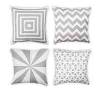 Penguin Home Set di 4 federe per cuscini 45 x 45 cm, 100% cotone, federe quadrate double face e federe con cerniera invisibile per soggiorno, 45,7 x 45,7 cm (Mix Bianco/Grigio)