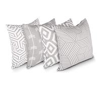 Penguin Home Set di 4 federe per cuscini 45 x 45 cm, 100% cotone, federe quadrate fronte-retro e federe con cerniera invisibile, 45,7 x 45,7 cm (Grigio/Bianco Mix)