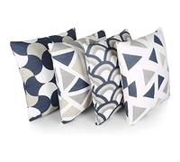 Penguin Home Set di 4 federe per cuscini 45 x 45 cm, 100% cotone, federe quadrate fronte-retro e federe con cerniera invisibile, per soggiorno, divano, 18x18 pollici (Navy/Bianco)