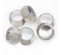 Penguin Home®, set di 6 portatovaglioli realizzati a mano in vetro con perline | colore argento | Diametro: 5 cm | Altezza: 3 cm |