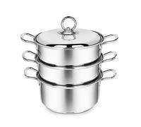 Penguin Home® Set per cottura a vapore a 3 livelli 3 litri 20 cm | Cassaforte a induzione | Piroscafo per alimenti a tre livelli in acciaio inossidabile |Piroscafo da cucina per cucinare |