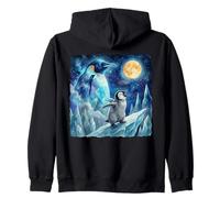Penguin Howling at The Moon Arctic Night Sky Animal Art Felpa con Cappuccio
