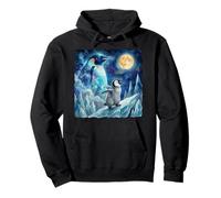 Penguin Howling at The Moon Arctic Night Sky Animal Art Felpa con Cappuccio