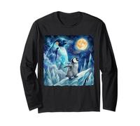 Penguin Howling at The Moon Arctic Night Sky Animal Art Maglia a Manica