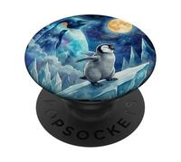 Penguin Howling at the Moon Arctic Night Sky Animal Art PopSockets PopGrip Adesivo