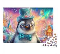 Penguin in Fancy Top Hat And Bow Puzzle Da 1000 Pezzi Cute Penguin Ideale Per Il Piacere Familiare, Adulti E Bambini 70x50cm/1000pcs