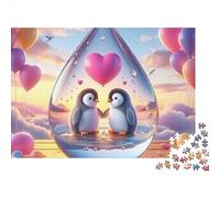 Penguin Love Scene Puzzle Da 1000 Pezzi Penguin Couple in Cartone Per Bambini 12+ Adolescenti Passare Il Tempo Educativo Regalo Interlocking Con Poster 52x38cm/1000pcs