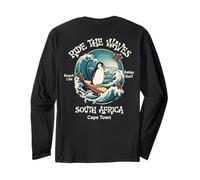 Penguin Surfing Waves Sud Africa Cape cod Surfs Up Fun Maglia a Manica
