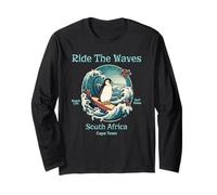 Penguin Surfing Waves Sud Africa Cape cod Surfs Up Fun Maglia a Manica