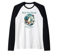 Penguin Surfing Waves Sud Africa Cape cod Surfs Up Fun Maglia con Maniche Raglan