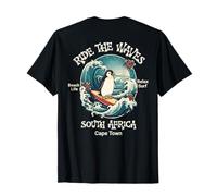 Penguin Surfing Waves Sud Africa Cape cod Surfs Up Fun Maglietta