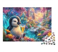 Penguin with A Glass of Champagne Puzzle Da 1000 Pezzi Cute Penguin Ideale Per Uomini, Donne, Anziani E over 65 70x50cm/1000pcs