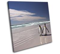Penguins Beach Birds Sea Blue Animals SINGLE TELA parete arte foto stampa