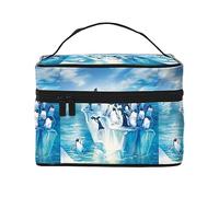 Penguins on Iceberg Borsa da viaggio per trucco da donna, borsa cosmetica resistente all'acqua Borsa da toilette pieghevole Regali per insegnanti