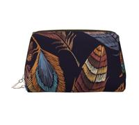 Penguins on Iceberg Borsa per il trucco stampata per le donne Borsa per il trucco portatile in pelle borsa da viaggio con cerniera dorata borse cosmetiche organizer, Piuma di pavone., One Size