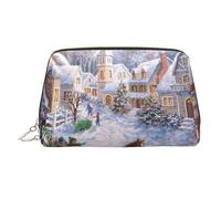 Penguins on Iceberg Borsa per il trucco stampata per le donne Borsa per il trucco portatile in pelle borsa da viaggio con cerniera dorata borse cosmetiche organizer, Buon Natale 4, One Size, Astuccio
