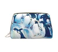 Penguins on Iceberg, piccola borsa per il trucco in pelle con stampa di pinguini su iceberg, borsa da viaggio per cosmetici, organizer per donne, Oro, One Size, Astuccio per trucchi