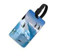 Penguins On The Iceberg, etichette per bagagli con carta d'identità, etichette per borse da viaggio resistenti, etichette impermeabili per valigie, zaini e custodie da viaggio, stile nero