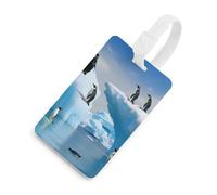 Penguins On The Iceberg Etichette per bagagli con carta d'identità, etichette resistenti per borse da viaggio, etichette impermeabili per valigie, zaini e custodie da viaggio, stile bianco