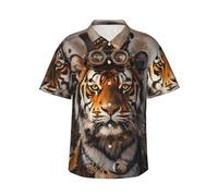 PENGYVV Camicia hawaiana da uomo con bottoni Ti-ger Top Hat Cool Summer Tropical Holiday Beach Party Funky Top, Multicolore, L