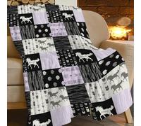 PENGYVV Coperta morbida e calda con stampa di cavallo occidentale viola con mucca mucca occidentale per divano divano oggetti decorazione regali in pile peluche copriletto coperte 101,6 x 127 cm