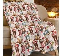 PENGYVV Coperta morbida e calda e accogliente, con stivali da mucca occidentale, super soffice, leggera, in pile, decorazione floreale, idea regalo per divano, copriletto, coperte, 203,2 x 152,4 cm