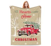 PENGYVV Coperta morbida e calda e accogliente vintage con camion rosso tutti i cuori vengono a casa per le parole di Natale con albero di pino, regali leggeri per divano L, coperte 101,6 x 127 cm
