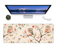 PENGYVV Tappetino per mouse da gioco, 30,5 x 80 cm, retro con gufo, in gomma antiscivolo, vintage, per ufficio, casa, laptop, tappetino per mouse, regalo per gli amanti dei giochi, decorazione (blu