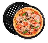 PENIKOKO 2 Pezzi Teglia Pizza Forata in Acciaio al Carbonio Padella Rotonda Antiaderente con Fori per Cottura Uniforme e Pulizia Facile Teglia da Versatile per Pizze e Dolci Fatti in Casa