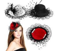 PENIKOKO 3 Pezzi Fascinator Cappelli Piccoli con Nodo Accessori per Capelli Donna per Eventi Formali Cappelli Mesh Eleganti Decorazioni Acconciature Festa Colori Bianco Rosso Nero