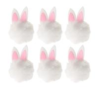 PENIKOKO 6 Pezzi Coniglietto Pasquale in Peluche Miniatura con Soffici Orecchie da Coniglio Bianche, Ciondolo Pompon Decorativo per Ghirlande e Fermagli per Chioma, Accessori Pasquali