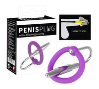 Plug per pene con anello glandulare in silicone e dilatatore uretrale (viola-argento)