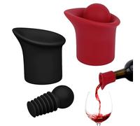 Penitue 2 Set 2 in 1 Tappi e Versatori per Bottiglie Vino Silicone, Tappi Champagne e Vino con Sottovuoto Riutilizzabili Facili da Pulire Accessori per Casa Bar Ristoranti(Nero, Rosso)