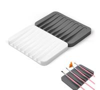 Penitue 2pz Portapennelli da Pittura, Silicone Lavabile Supporto per Pennelli con 8 Scomparti Detergente Risciacquo Pennelli per Pittura a Olio Acrilico Acquerello (Grigio, Bianco)