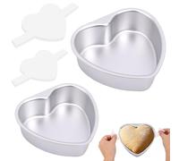 Penitue 2pz Set di Teglie per Torta a Forma Cuore, 15,24cm e 20,32cm in Alluminio Antiaderente con 60 Fogli Carta da Forno Adatte al Forno per San Valentino, Compleanni Matrimoni e Feste (Argento)