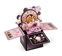 Penitue Biglietto Pop-Up per Il 60° Compleanno, Fantastici Biglietti di Compleanno in Scatola 3D con Busta e Biglietto di Auguri Giradischi Torta e Palloncino Scatola Regalo Pop-Up per Uomini Donne