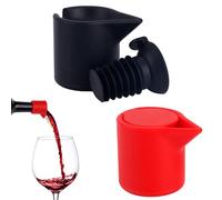 Penitue Set da 2 Tappi e Versatori per Bottiglie di Vino in Silicone 2 in 1, Migliorati Conservatore Versatore Champagne Riutilizzabili e Facili da Pulire Accessori per Bar (Nero, Rosso)